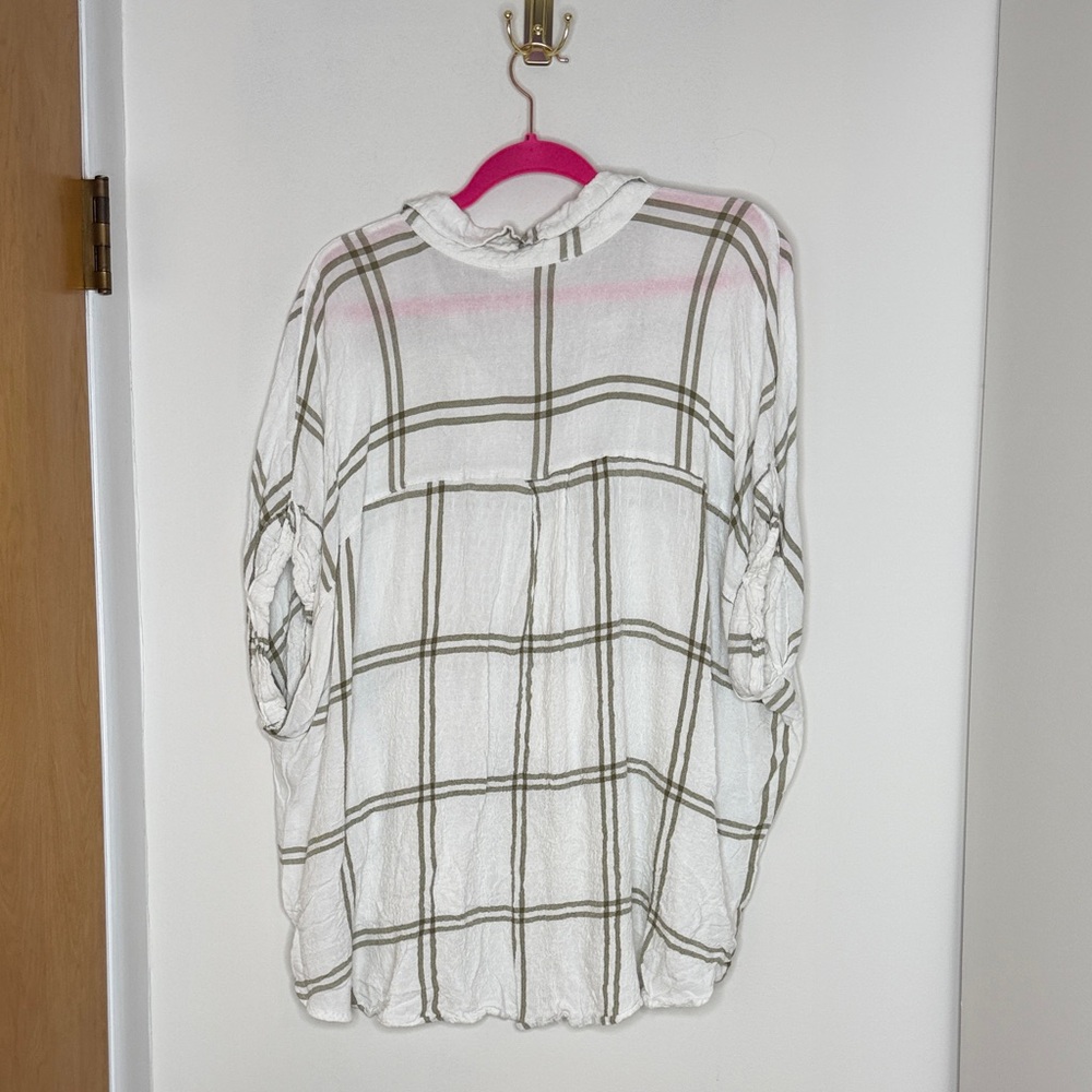 Jane and Delancey White and Green Plaid Button-Down Shirt - Picture 5 of 8
